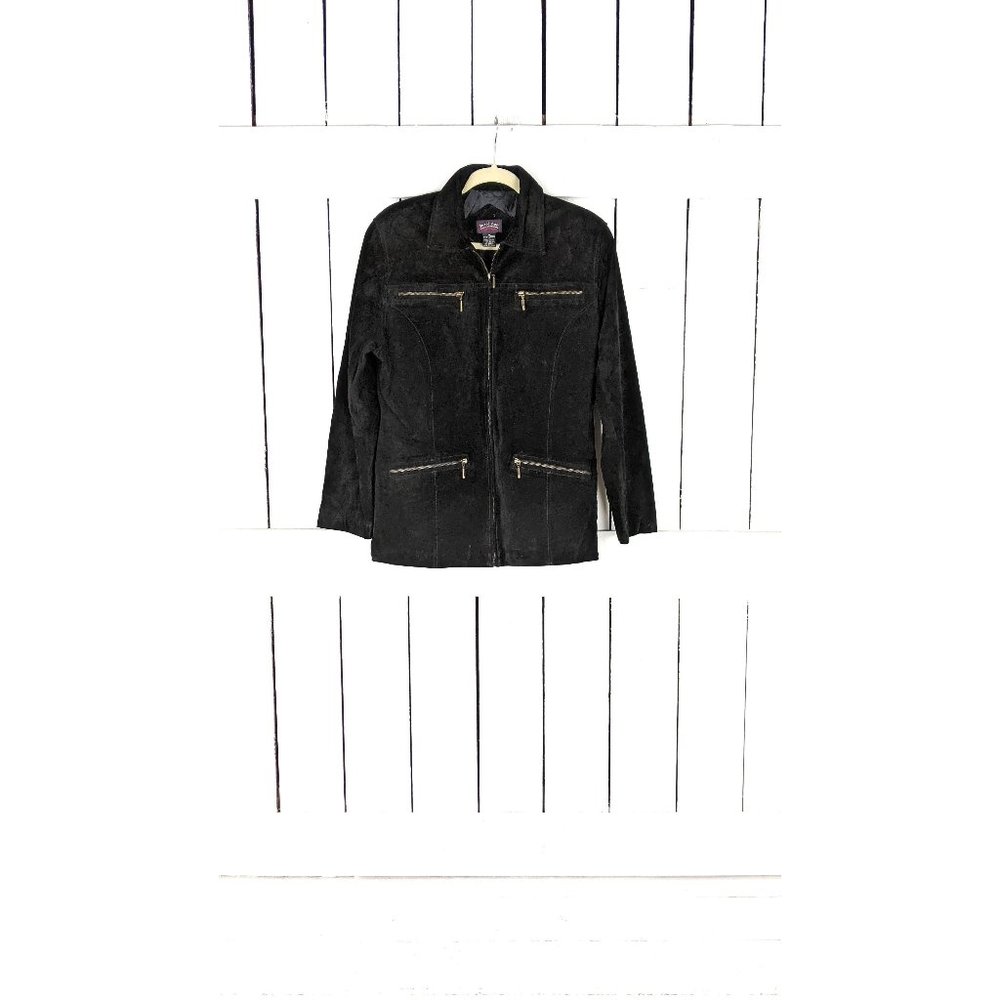 Jessi Lee black suede leather zipper jacket medium